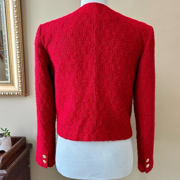 ZARA Double Breasted Blazer Lady Jacket Red Textured Tweed Boucle Size Medium - Picture 10 of 16